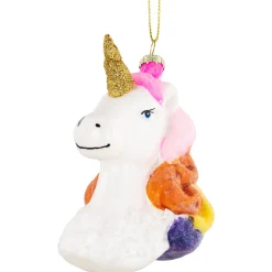 4” Rainbow Unicorn Bust Hanging Glass Christmas Ornament