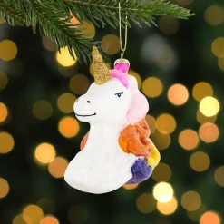 4” Rainbow Unicorn Bust Hanging Glass Christmas Ornament