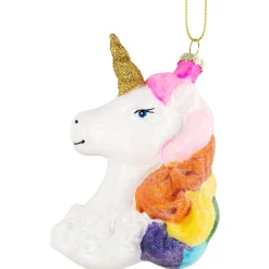 4” Rainbow Unicorn Bust Hanging Glass Christmas Ornament