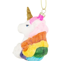 4” Rainbow Unicorn Bust Hanging Glass Christmas Ornament
