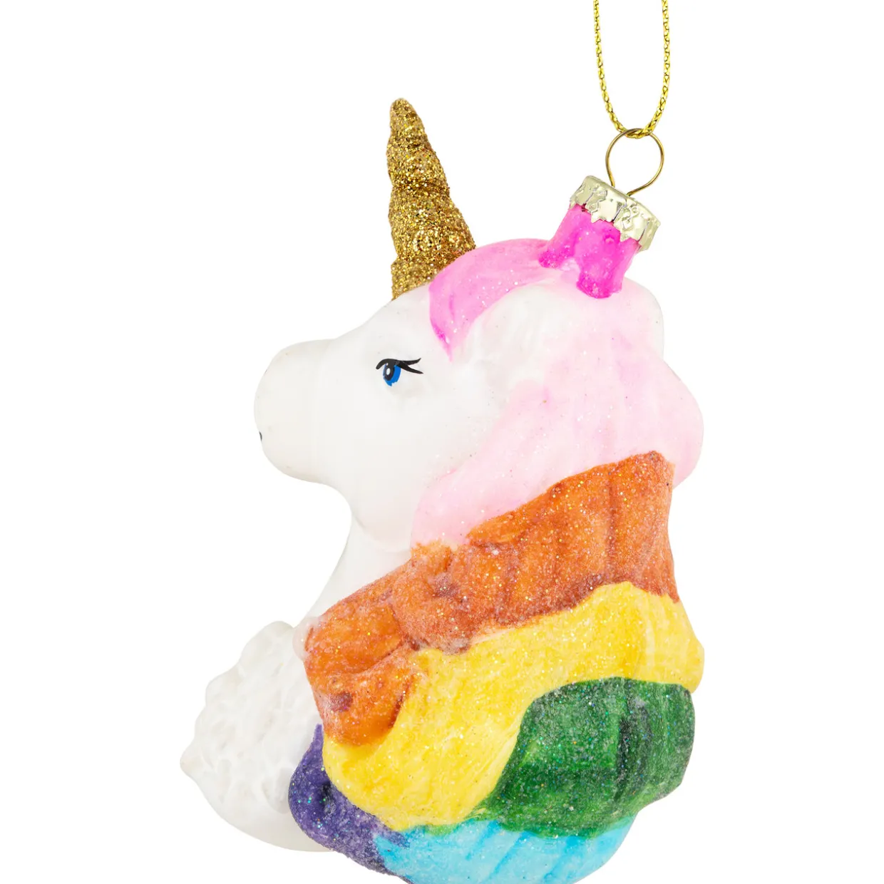 4” Rainbow Unicorn Bust Hanging Glass Christmas Ornament
