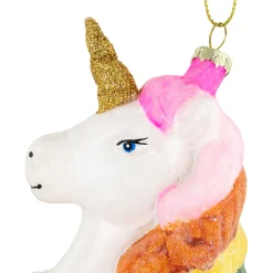 4” Rainbow Unicorn Bust Hanging Glass Christmas Ornament