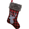 20.5" Red and Black Buffalo Plaid Reindeer Christmas Stocking