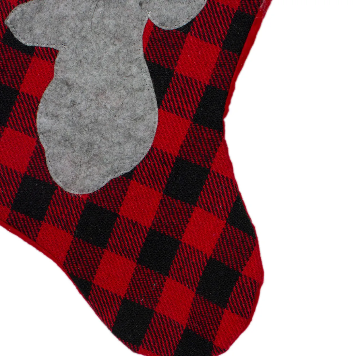 20.5" Red and Black Buffalo Plaid Reindeer Christmas Stocking