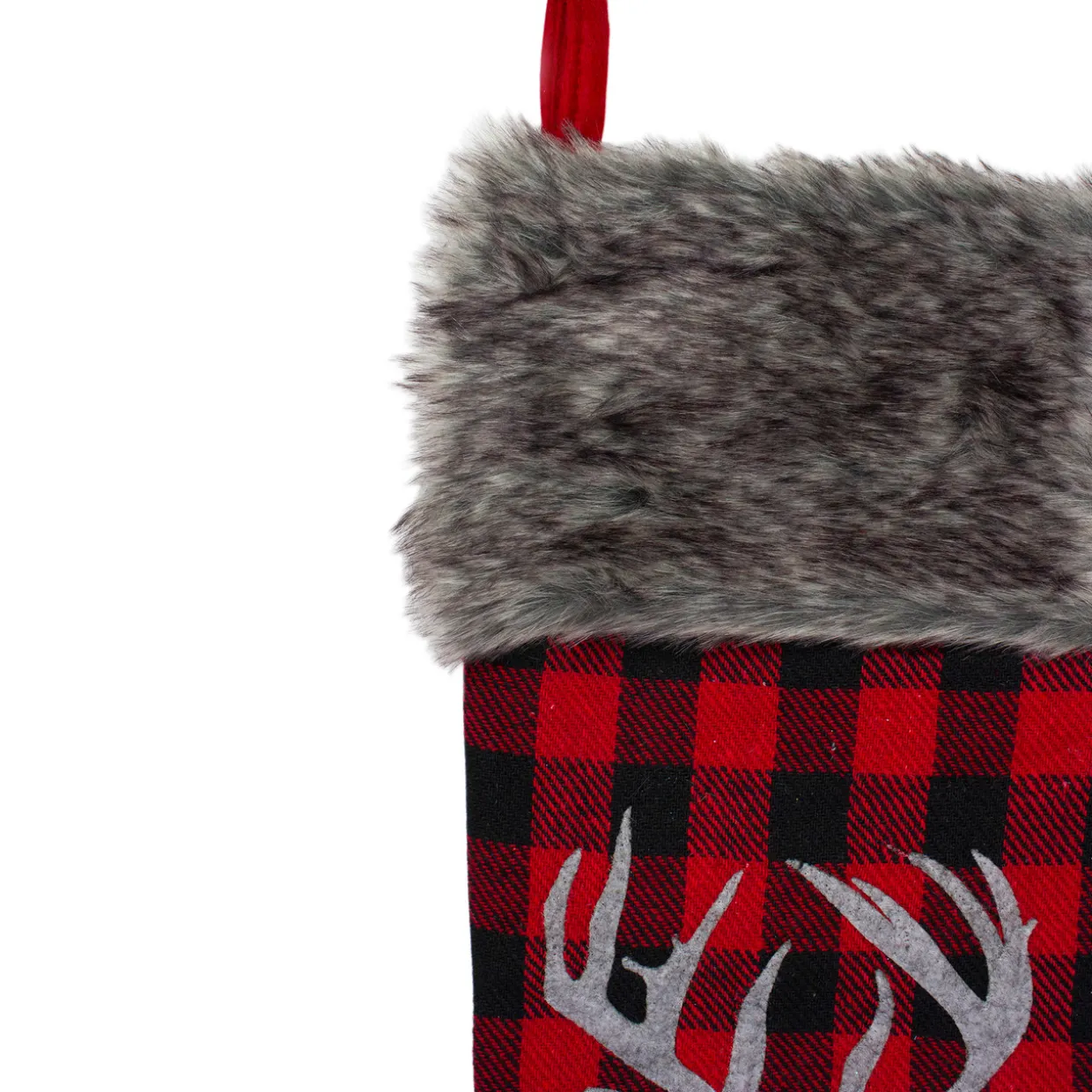 20.5" Red and Black Buffalo Plaid Reindeer Christmas Stocking