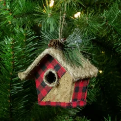 5.75" Red and Black Buffalo Plaid Hanging Bird House Christmas Ornament