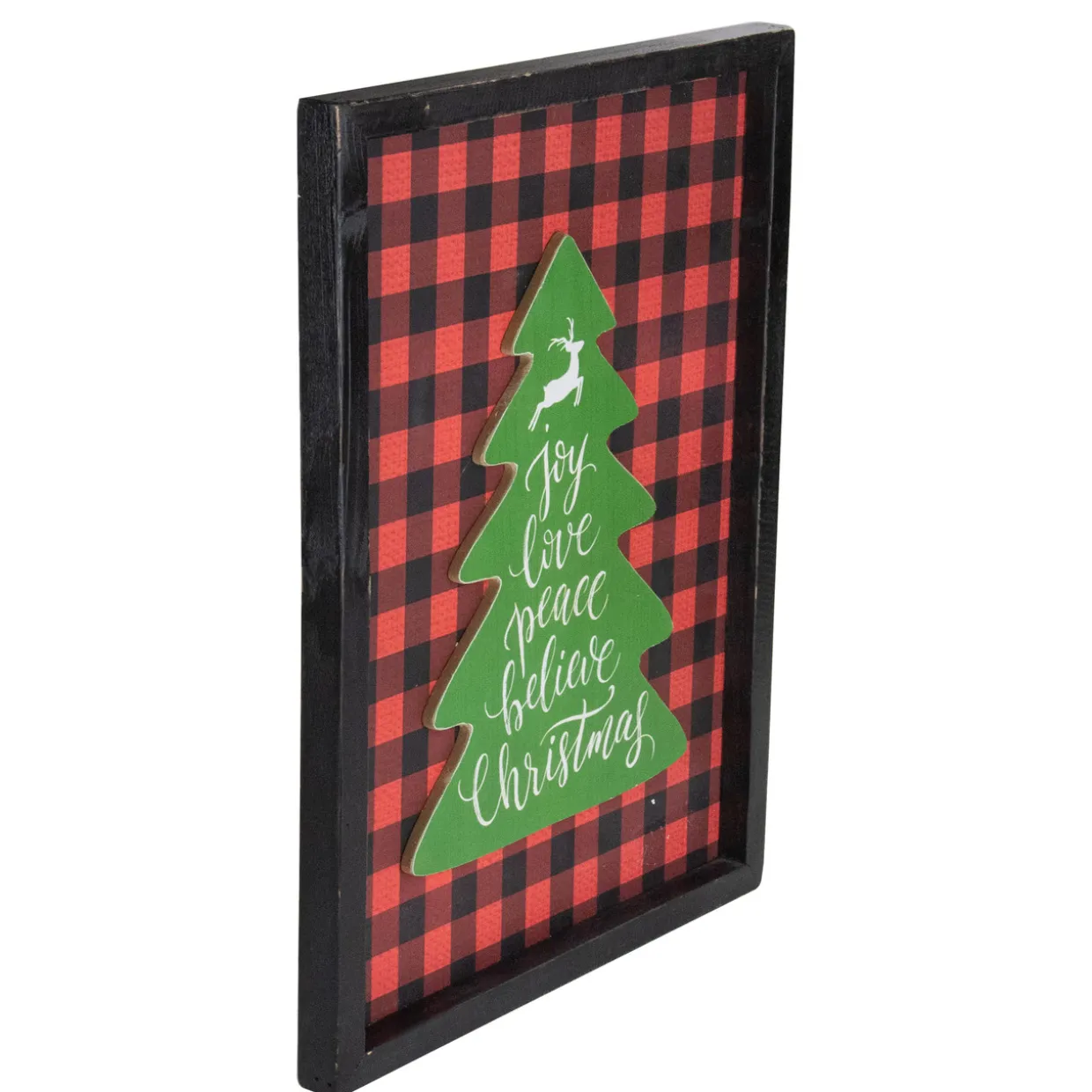 16" Red and Black Buffalo Plaid Christmas Tree Shadow Box Wall Plaque