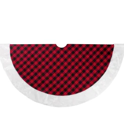 48" Red and Black Buffalo Plaid Christmas Tree Skirt with Faux Fur Trim