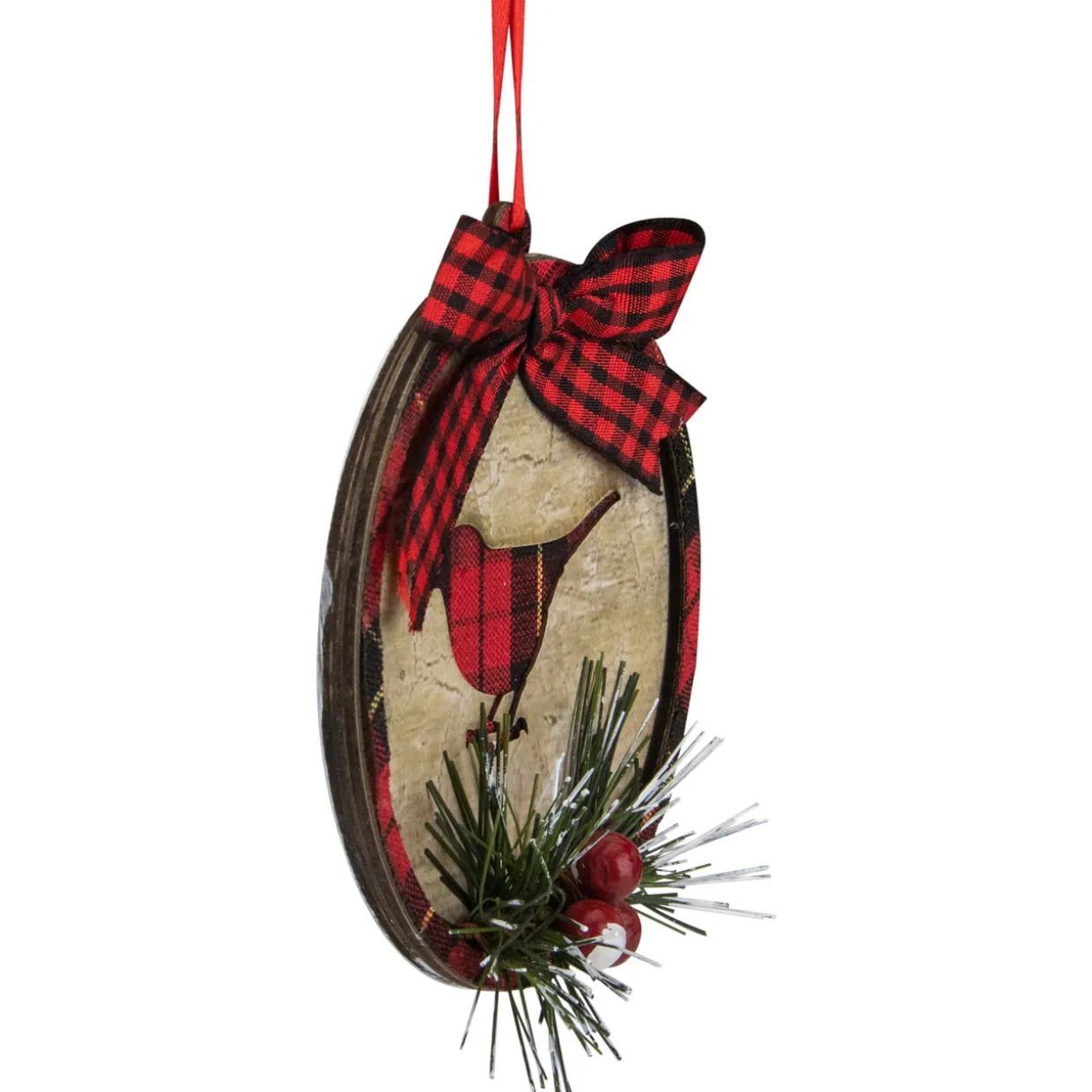 4" Red and Black Plaid Cardinal Disc Christmas Ornament
