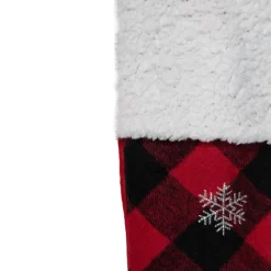 20.5" Red and Black Plaid Christmas Stocking With a Vintage Truck