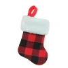 7" Red and Black Plaid Print Christmas Stocking with Faux Fur Cuff