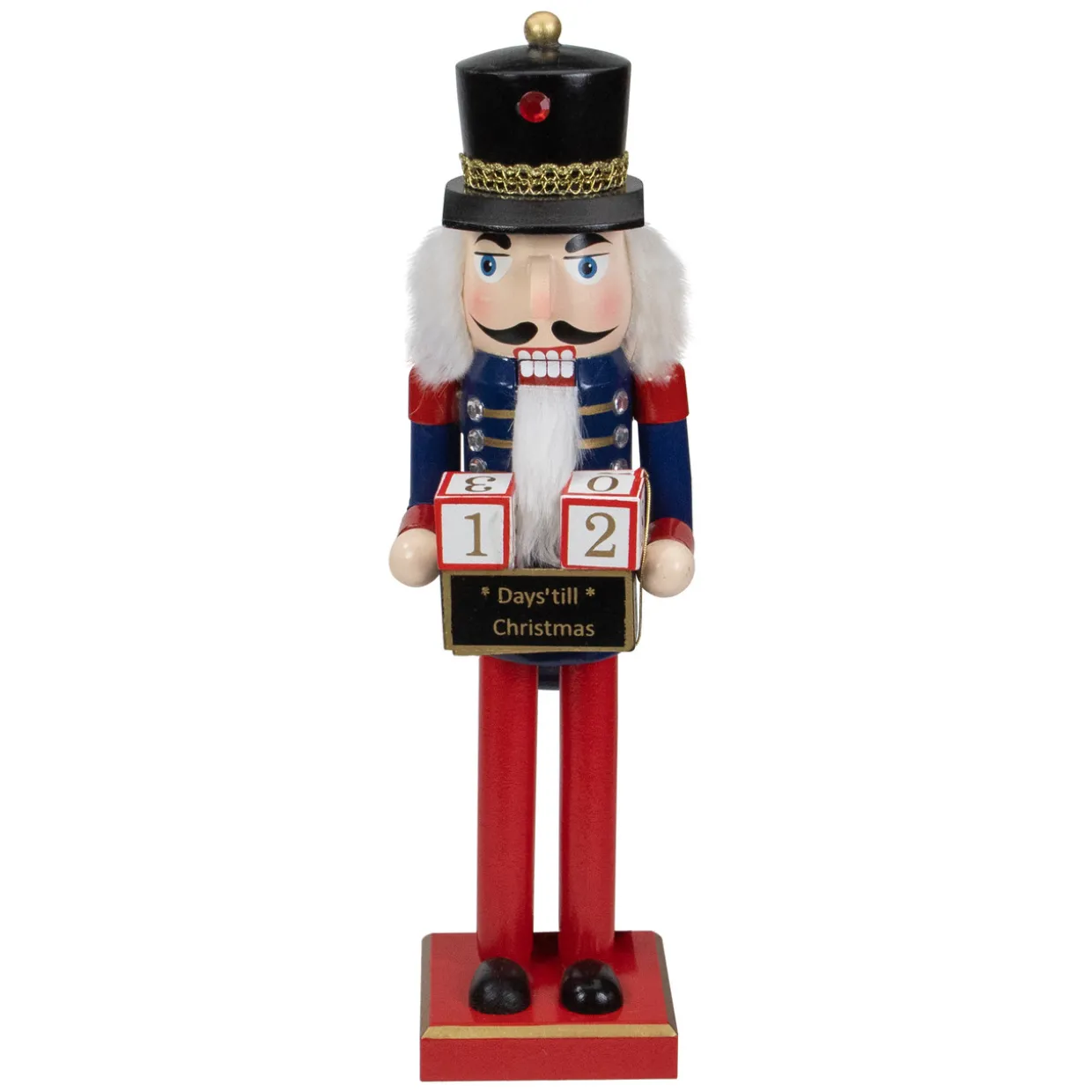 14" Red and Blue Christmas Nutcracker with Countdown Sign
