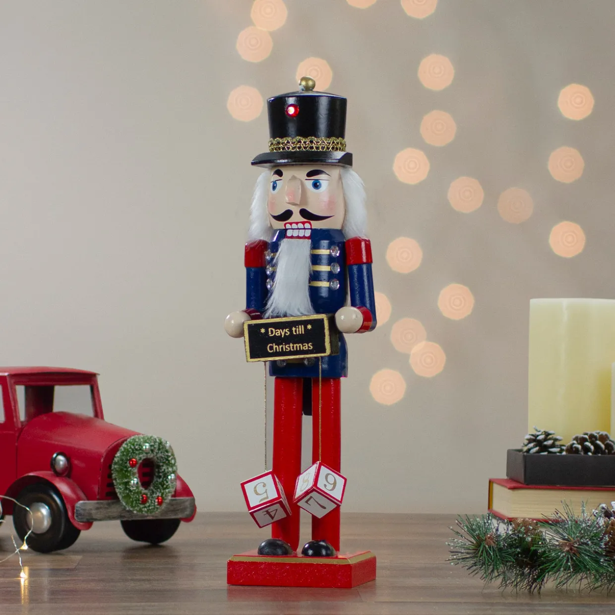 14" Red and Blue Christmas Nutcracker with Countdown Sign
