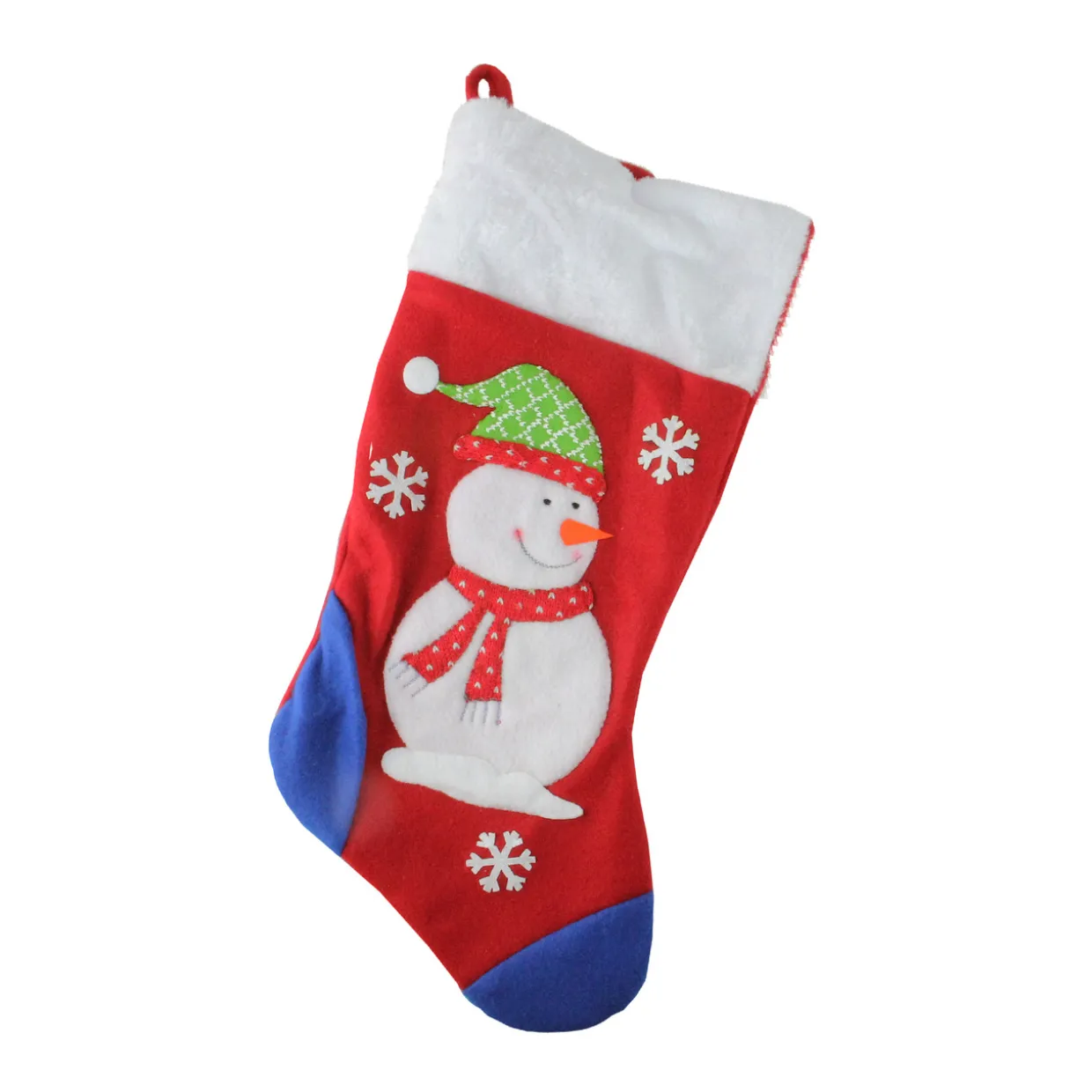 19'' Red and Blue Plush Cuff Snowman Christmas Stocking