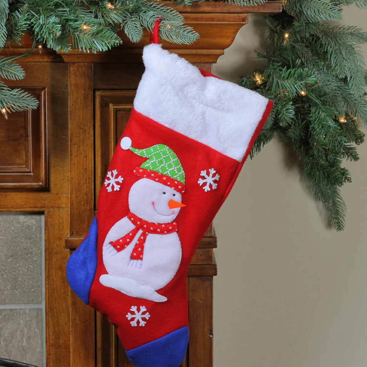 19'' Red and Blue Plush Cuff Snowman Christmas Stocking