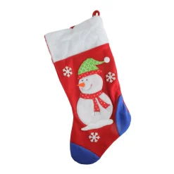 19'' Red and Blue Plush Cuff Snowman Christmas Stocking