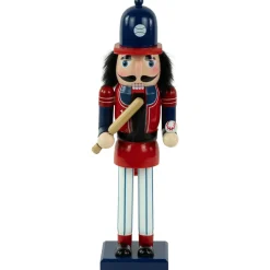 14" Red and Blue Wooden Christmas Nutcracker Baseball Player