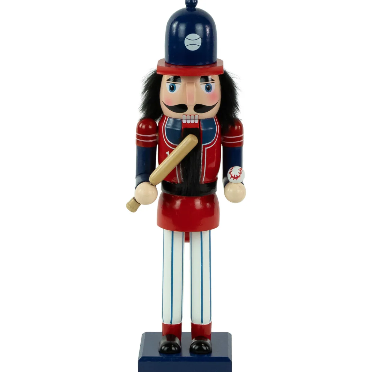 14" Red and Blue Wooden Christmas Nutcracker Baseball Player