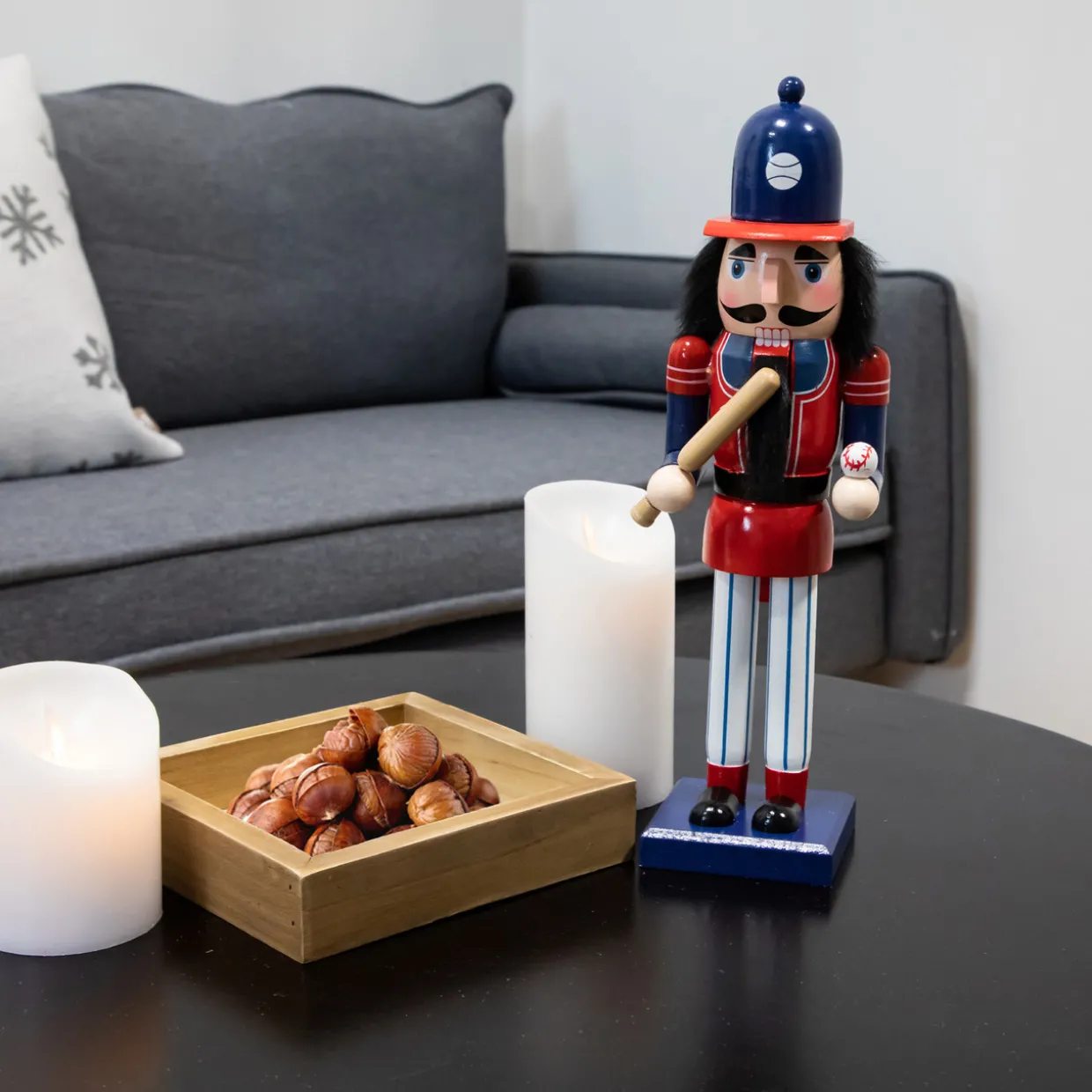14" Red and Blue Wooden Christmas Nutcracker Baseball Player