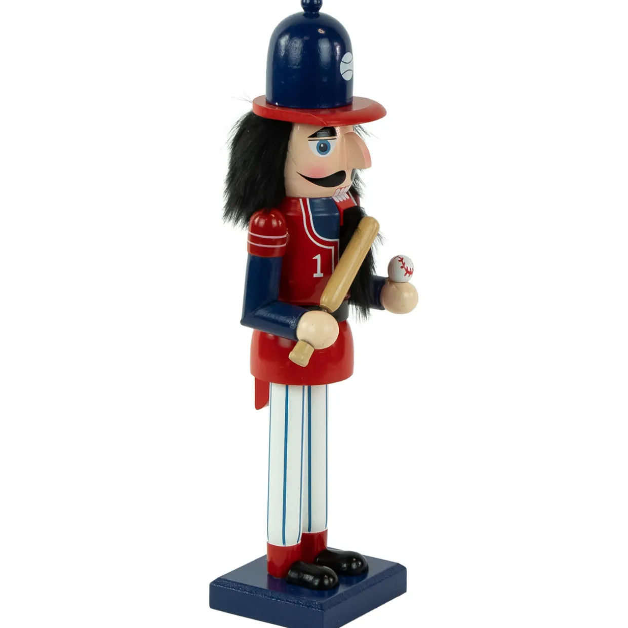 14" Red and Blue Wooden Christmas Nutcracker Baseball Player