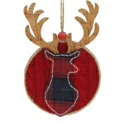 6" Red and Brown Deer Head Silhouette Christmas Ornament