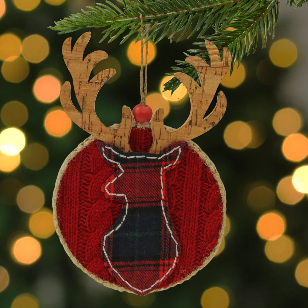 6" Red and Brown Deer Head Silhouette Christmas Ornament