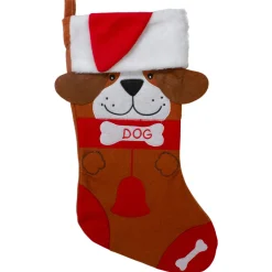 17" Red and Brown "DOG" Embroidered Christmas Stocking with Cuff