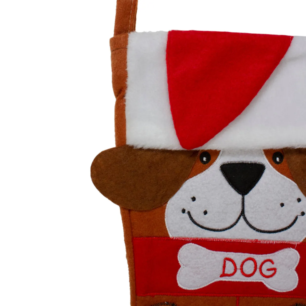 17" Red and Brown "DOG" Embroidered Christmas Stocking with Cuff