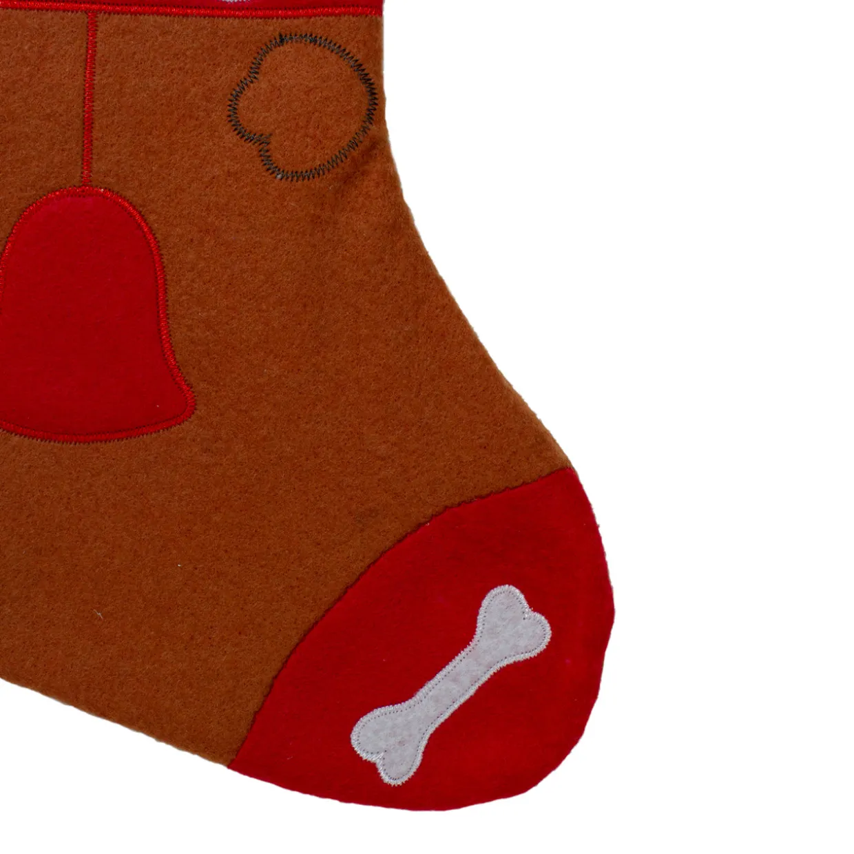 17" Red and Brown "DOG" Embroidered Christmas Stocking with Cuff