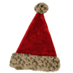17" Red and Brown Leopard Cuffed Adult Christmas Santa Hat Costume Accessory, Unisex, One Size