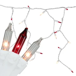 50 Red and Clear Mini Icicle Christmas Lights - 2.5 ft White Wire
