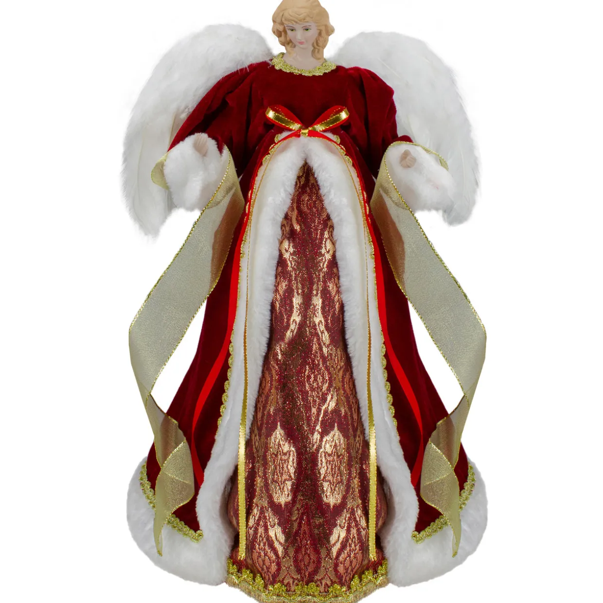 18" Red and Gold Angel in a Dress Christmas Tree Topper - Unlit