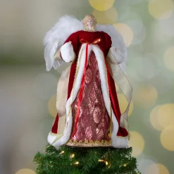 18" Red and Gold Angel in a Dress Christmas Tree Topper - Unlit