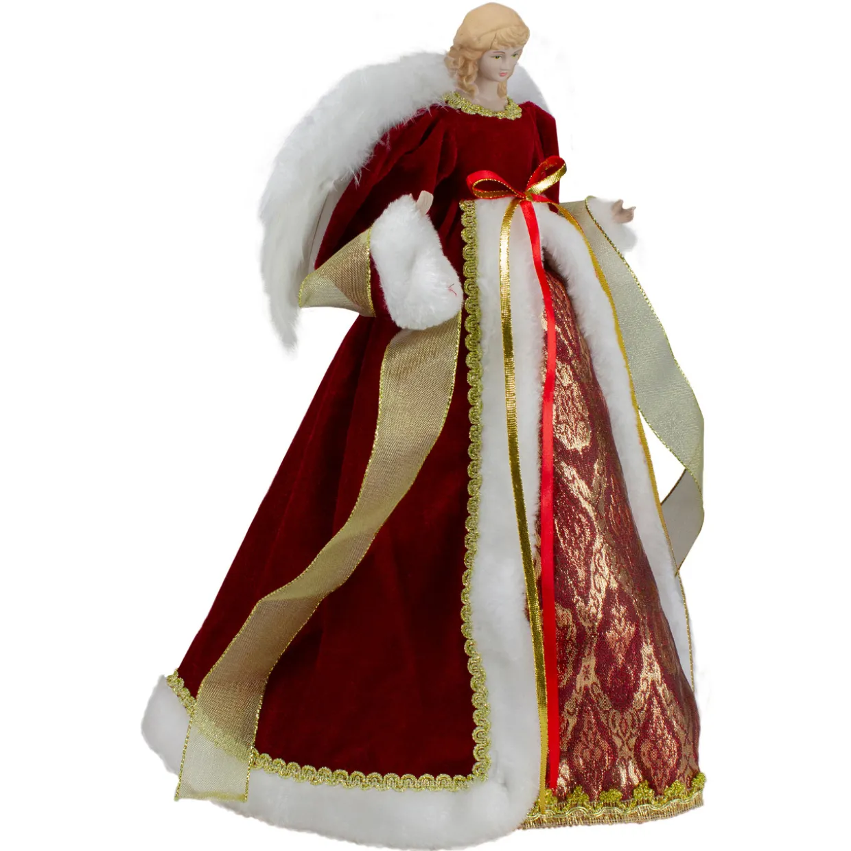 18" Red and Gold Angel in a Dress Christmas Tree Topper - Unlit
