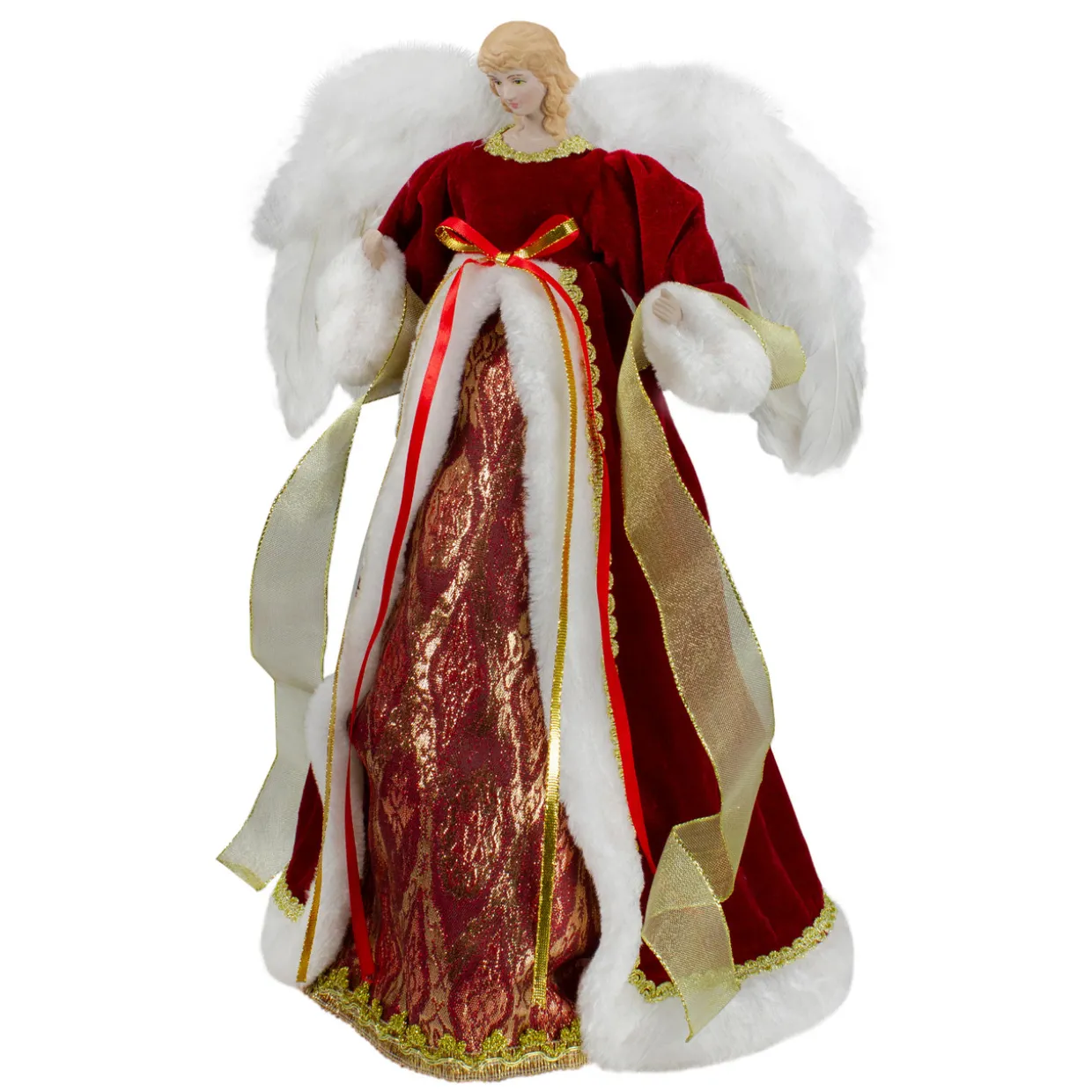 18" Red and Gold Angel in a Dress Christmas Tree Topper - Unlit
