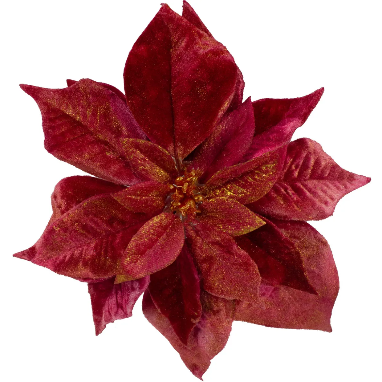 9" Red and Gold Artificial Poinsettia Clip-On Christmas Ornament