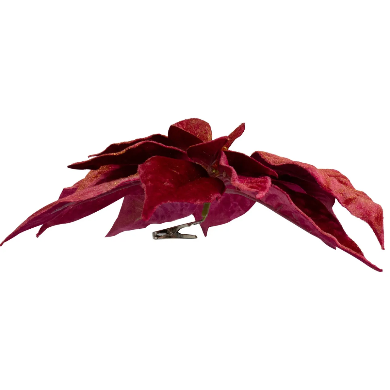 9" Red and Gold Artificial Poinsettia Clip-On Christmas Ornament