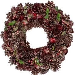 13" Red and Gold Glittered Pine Cone and Berry Christmas Wreath