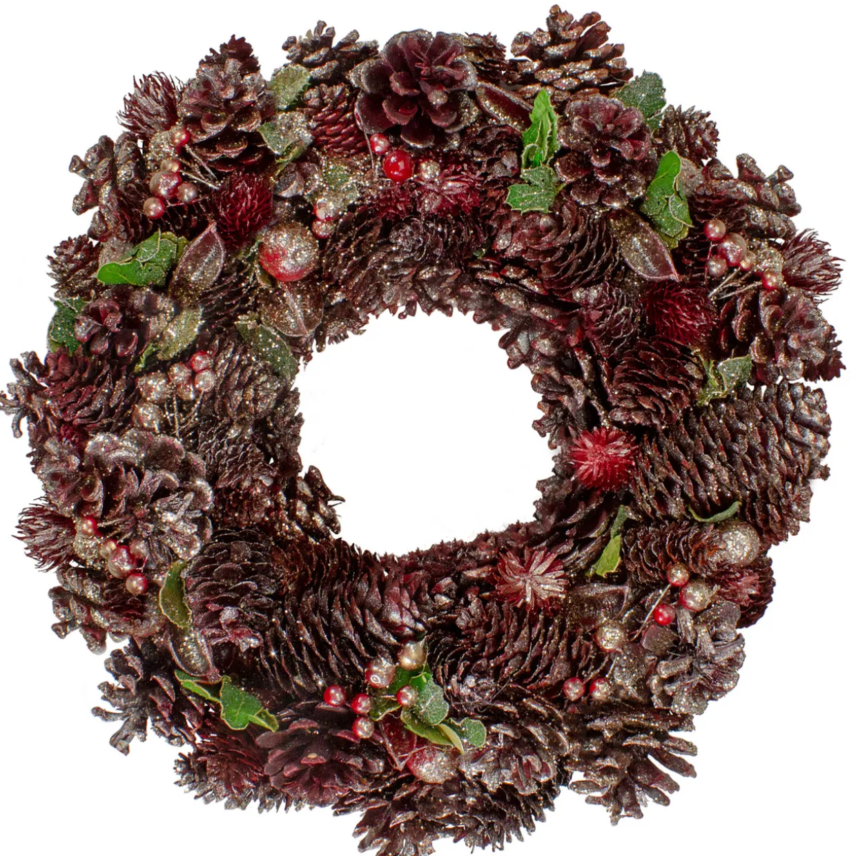 13" Red and Gold Glittered Pine Cone and Berry Christmas Wreath