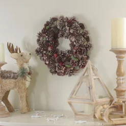 13" Red and Gold Glittered Pine Cone and Berry Christmas Wreath