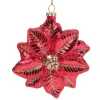 4.5" Red and Gold Glittery Poinsettia Glass Christmas Ornament