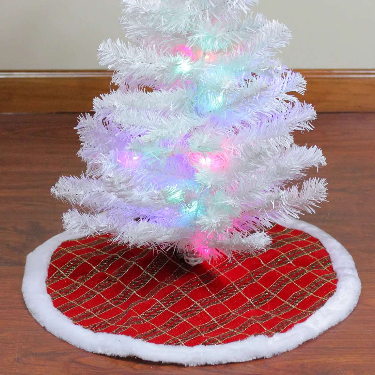 20" Red and Gold Plaid Glittered Mini Christmas Tree Skirt