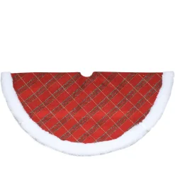 20" Red and Gold Plaid Glittered Mini Christmas Tree Skirt