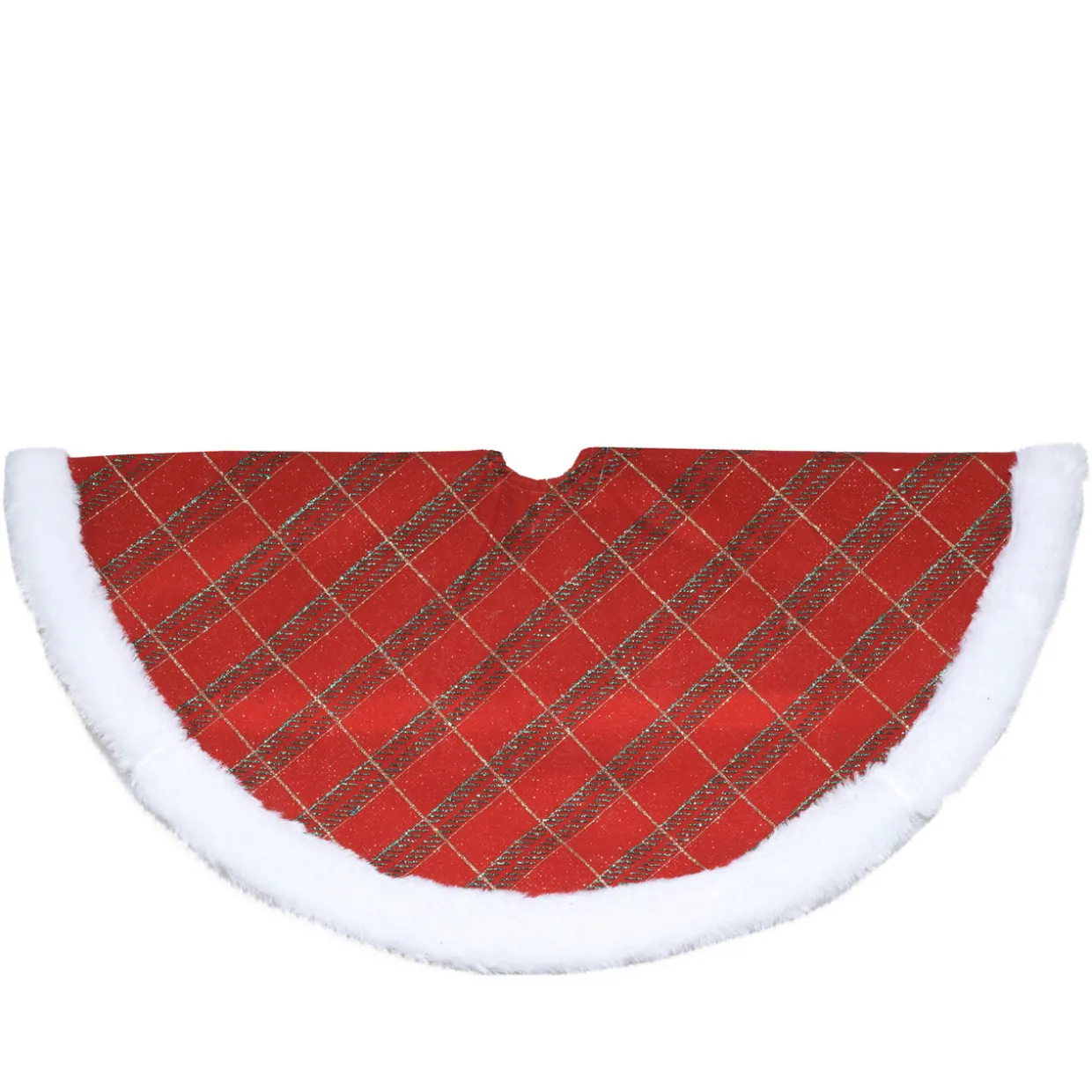 20" Red and Gold Plaid Glittered Mini Christmas Tree Skirt