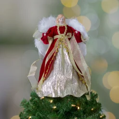 14" Red and Gold Traditional Angel Christmas Tree Topper - Unlit