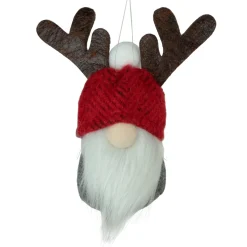 5.25" Red and Gray Gnome with Antlers Christmas Ornament