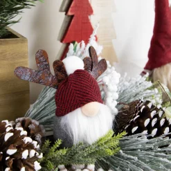 5.25" Red and Gray Gnome with Antlers Christmas Ornament