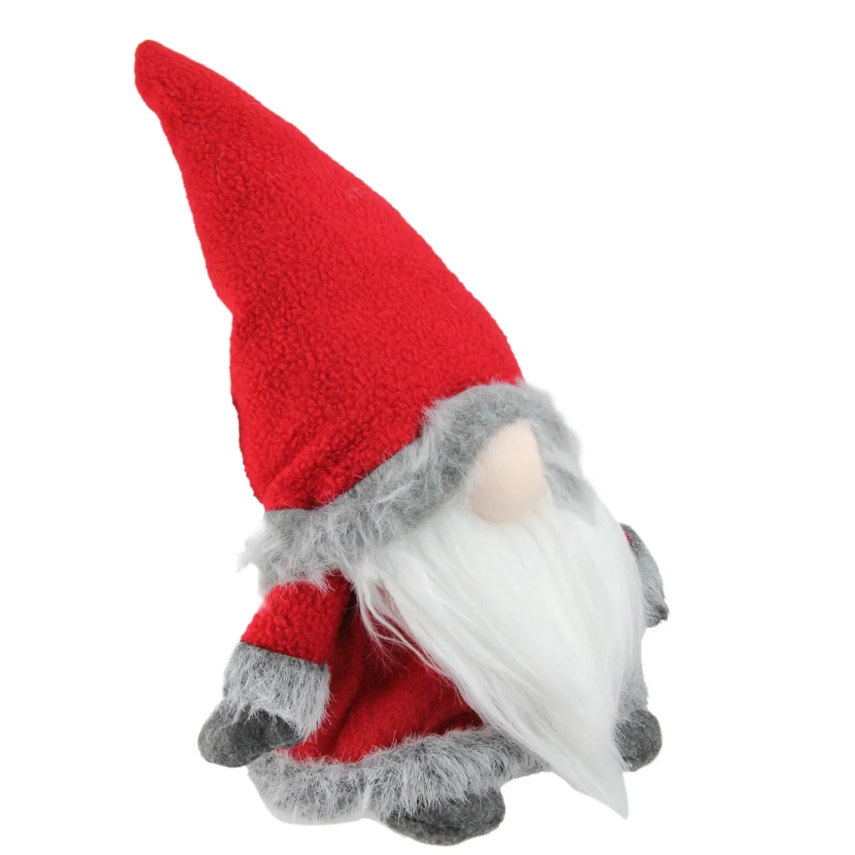 13" Red and Gray Sitting Santa Christmas Gnome with Faux Fur Trim