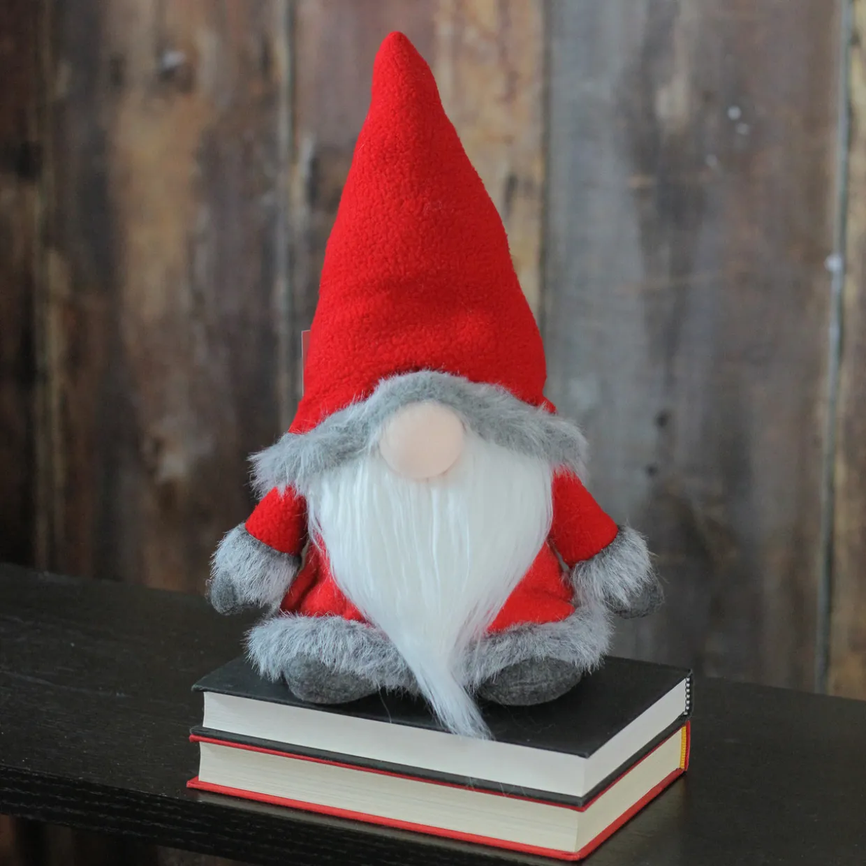 13" Red and Gray Sitting Santa Christmas Gnome with Faux Fur Trim