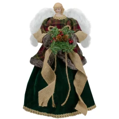 18" Red and Green Angel in a Dress Christmas Tree Topper Accented with Holly Berries - Unlit